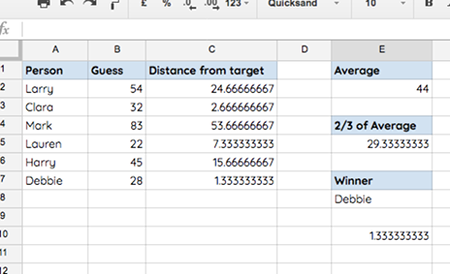 Two Thirds of Average Spreadsheet