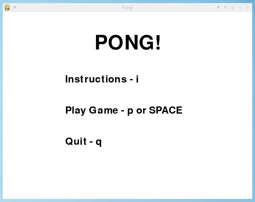 Pygame Pong menu screen